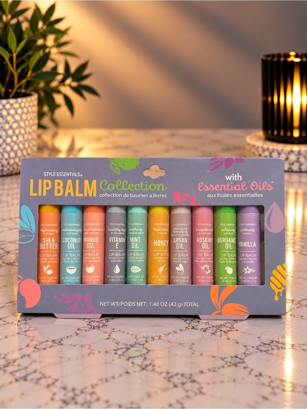 Style Essentials Lip Balm Collection 10-Piece Essential Oils Gift Set - New